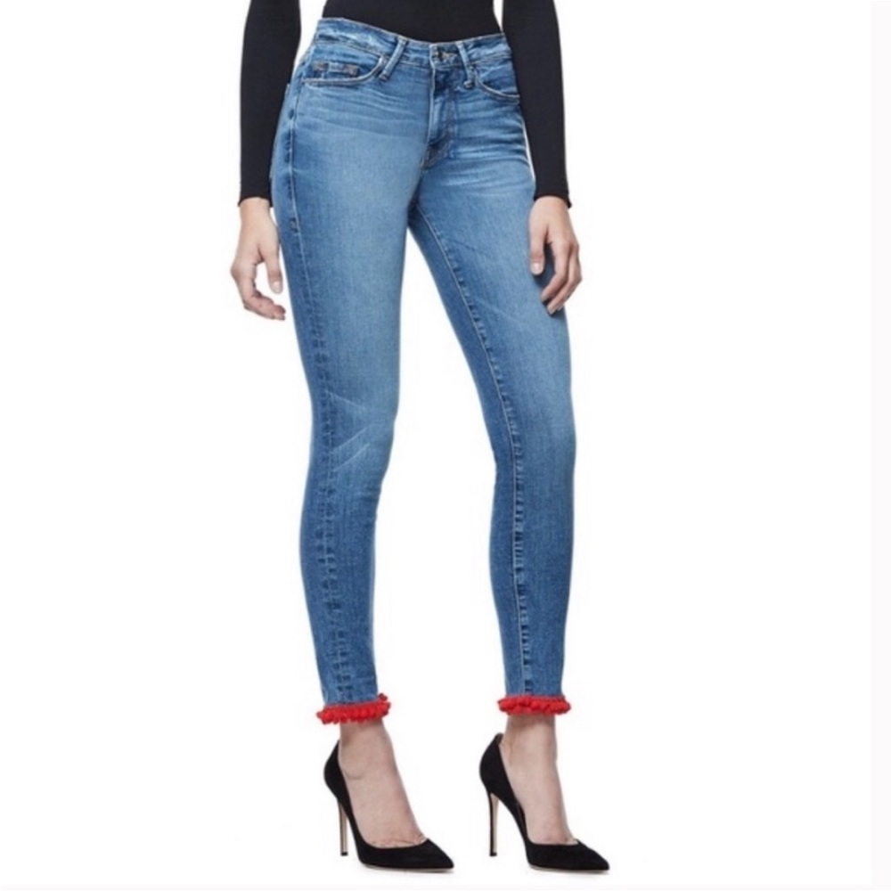 Good American Good Legs High Rise Pom Pom Skinny Jeans sz 29